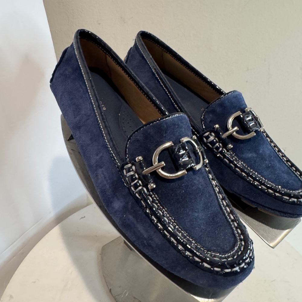 Donald J. Pliner Navy Suede Bit Loafers with Silver-Tone Hardware - Picture 2 of 9